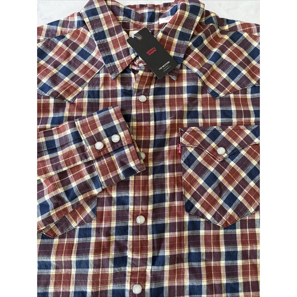Levis Pearl Snap The Western Shirt Men's S Plaid Standard Fit Long Sleeve Worker